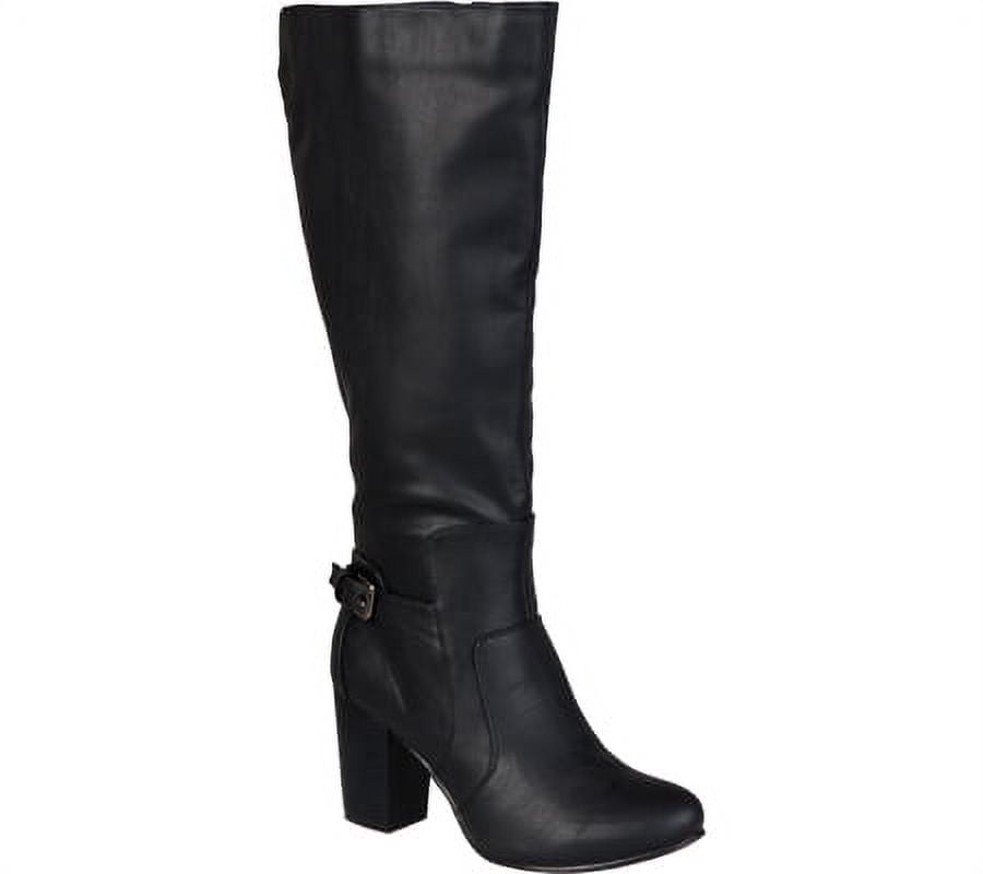 stacked heel knee high boots