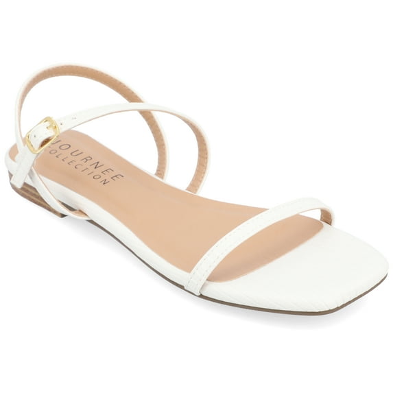 Journee Collection Womens Crishell Textured Material Sling Back Stacked Heel Sandals