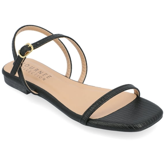 Journee Collection Womens Crishell Textured Material Sling Back Stacked Heel Sandals