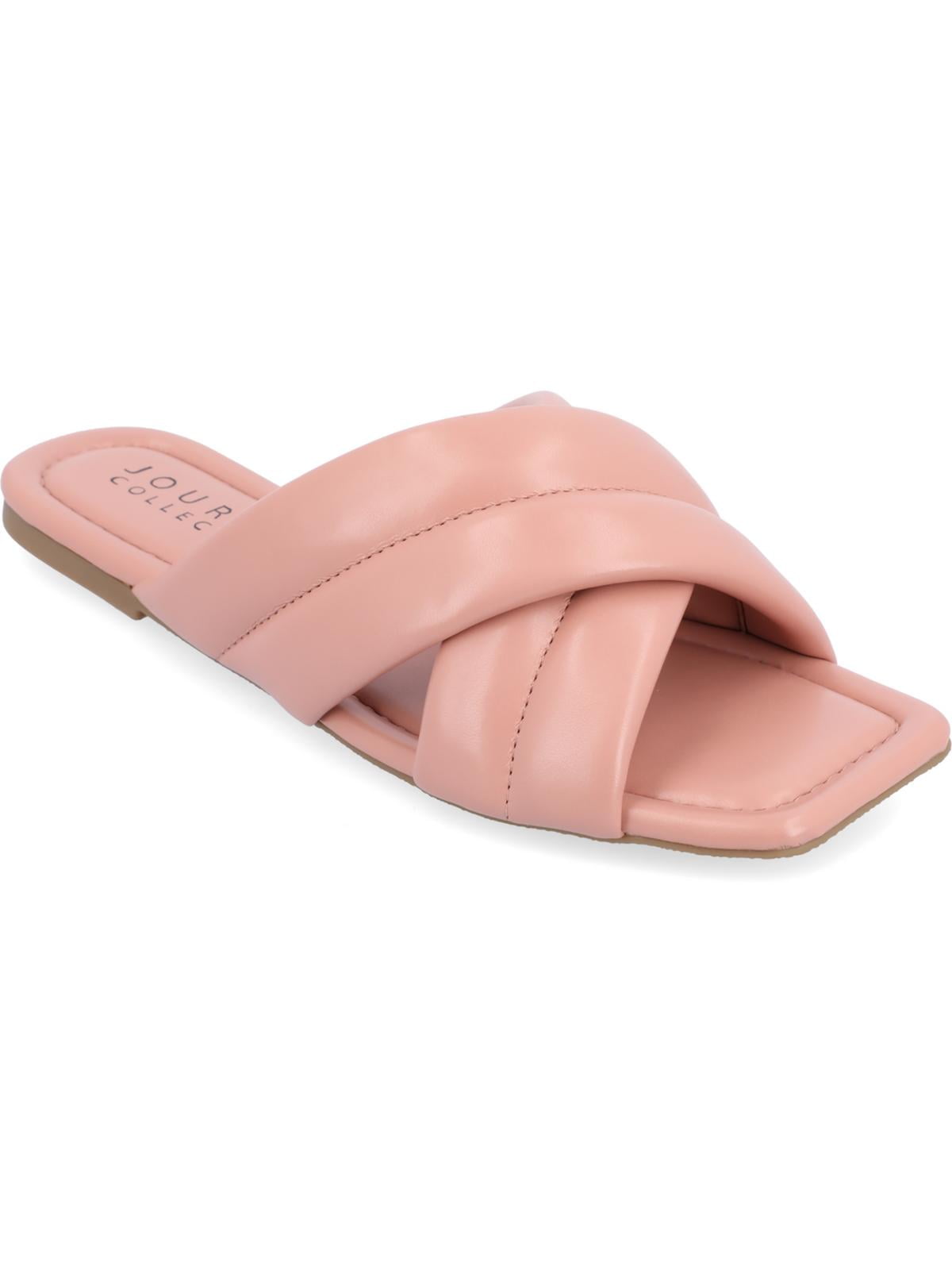 Journee Collection Womens Divyah Faux Leather Slip On Slide Sandals