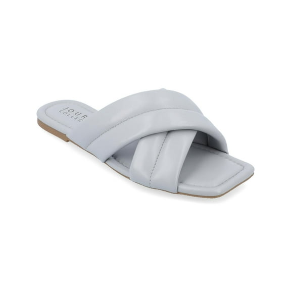 Journee Collection Womens Divyah Faux Leather Slip On Slide Sandals