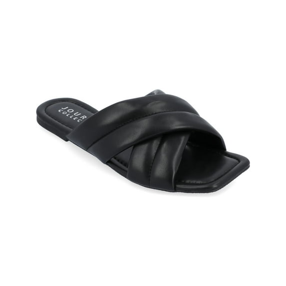 Journee Collection Womens Divyah Faux Leather Slip On Slide Sandals