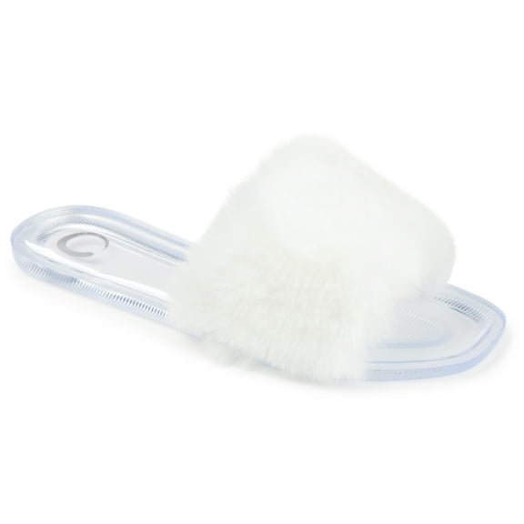 Journee Womens Dusk Faux Fur Jelly Slide