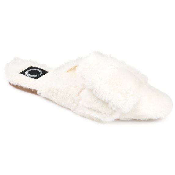 Journee Womens Eara Square Toe Faux Fur Slippers