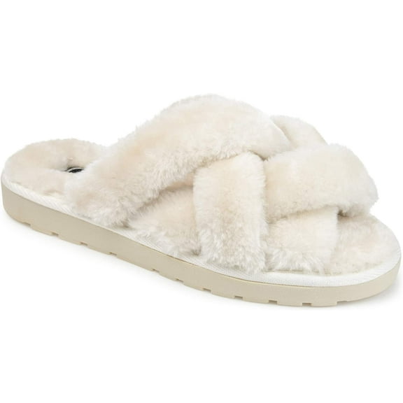 Journee Collection Womens Faux Fur Quiet Slipper 12 Ivory