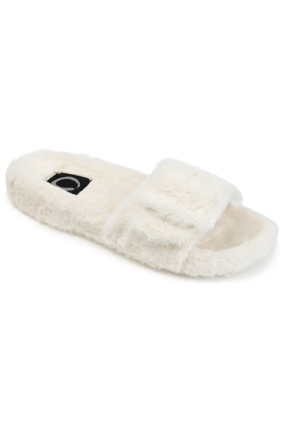 Womens Shadow Open Toe Faux Fur Slippers