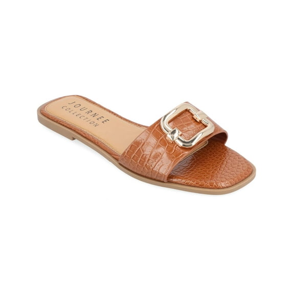 Journee Collection Womens Faux Leather Dressy Slide Sandals