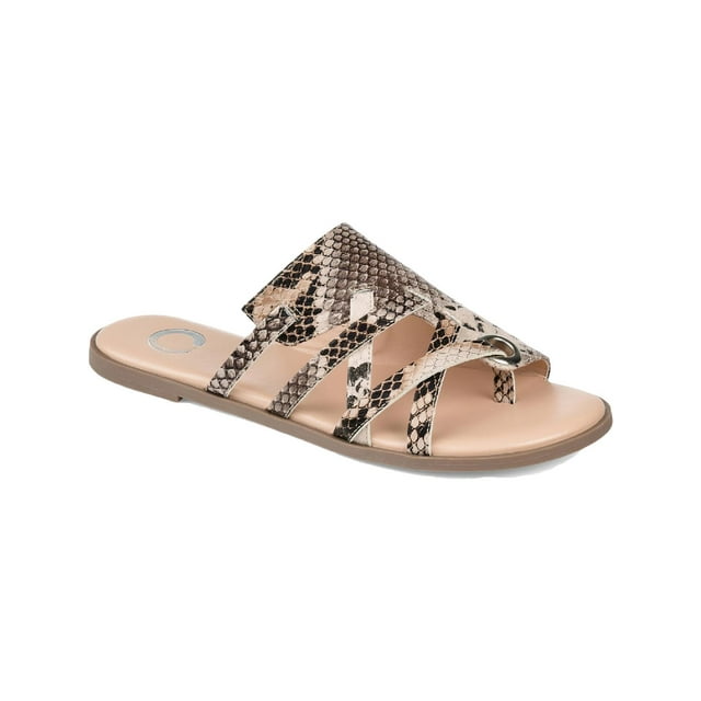 Journee Collection Women's Flat Sandals - Triple Buckle Faux Leather Slide Sandals