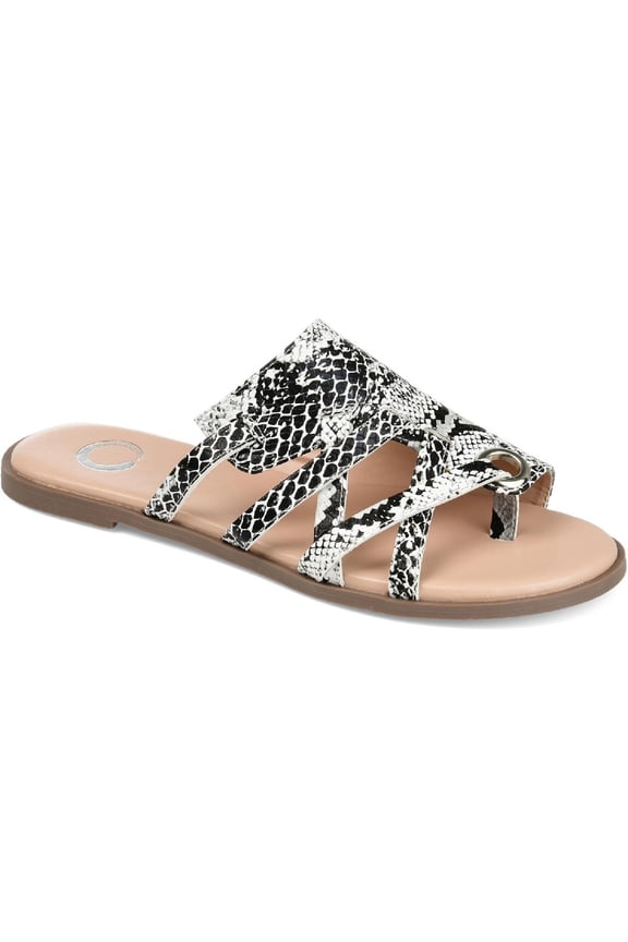 Collection Womens Hasten Faux Leather Snake Print Flat Sandals