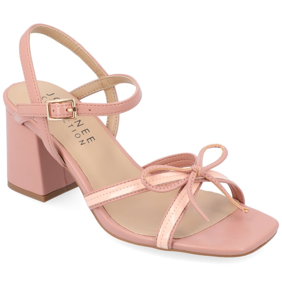 Journee Womens Issmia Two Tone Covered Block Heel Multi Strap Sandals