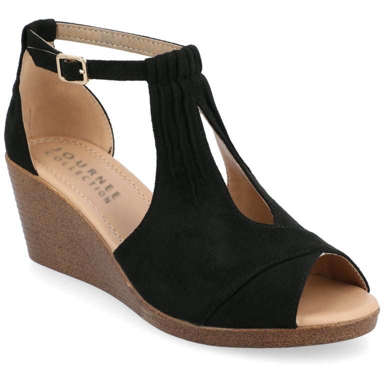Journee Collection Womens Kedzie Tru Comfort Foam Narrow Width Peep Toe Wedge Sandals