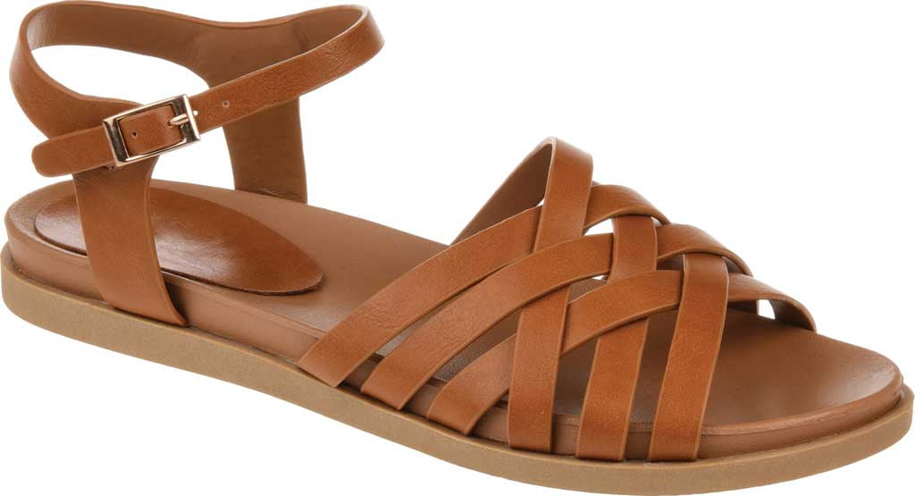 Journee Collection Womens Kimmie Faux Leather Ankle Strap Flat Sandals