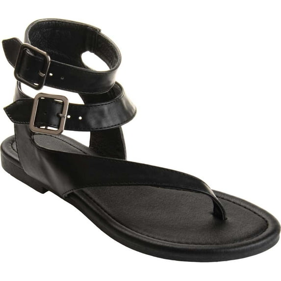 Journee Collection Womens Kyle Faux Leather Ankle Straps Flat Sandals