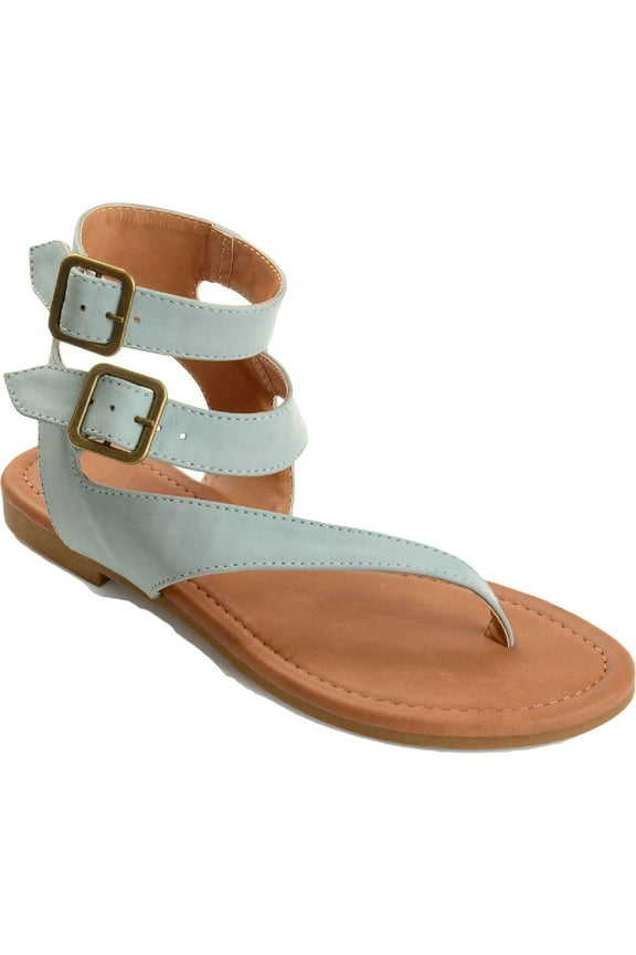 Collection Womens Kyle Faux Leather Ankle Straps Flat Sandals