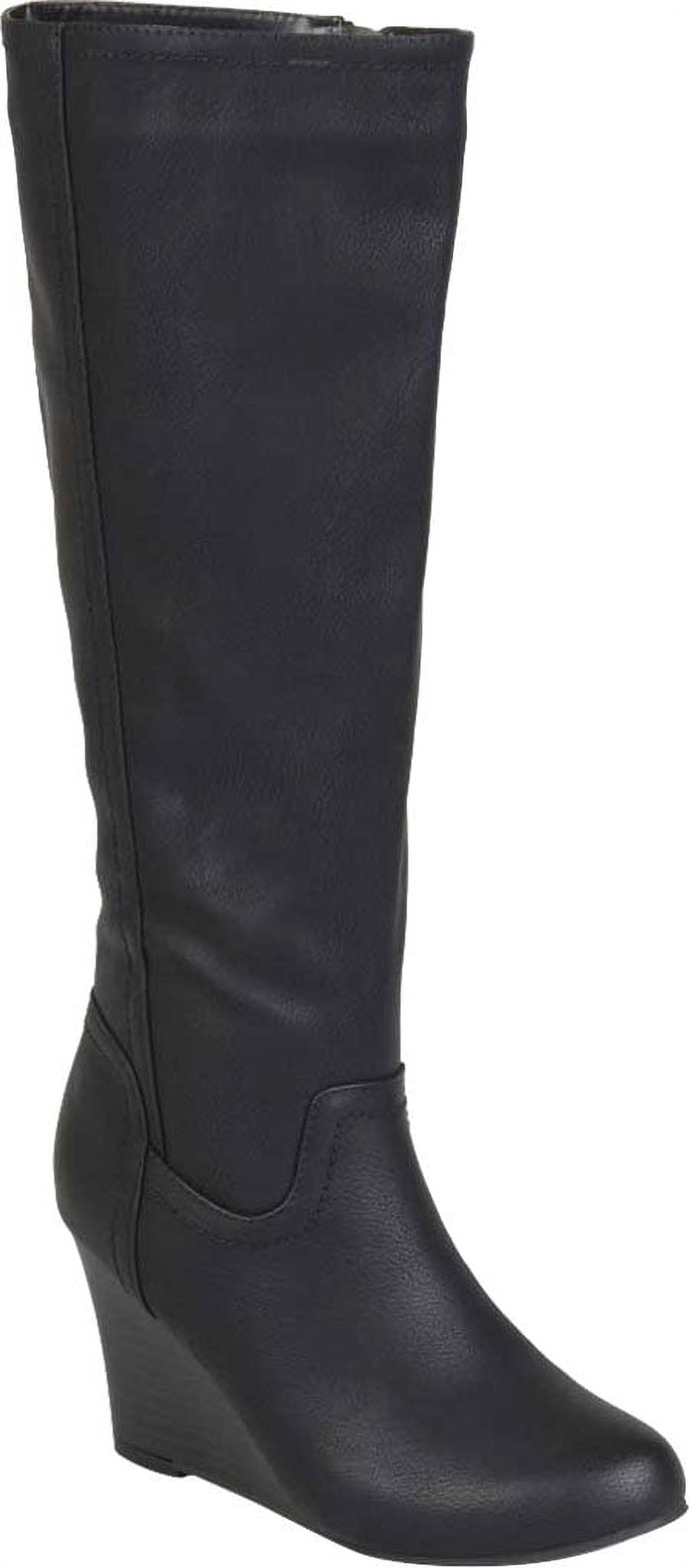 Black wedge hot sale boots wide calf