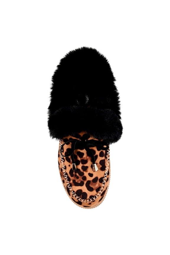 Collection Womens Midnight Faux Fur Lined Leopard Print Moccasins