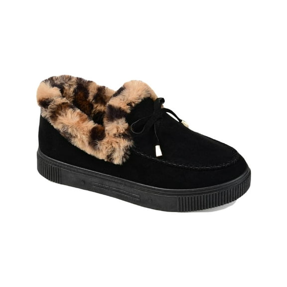 Journee Collection Womens Midnight Faux Fur Lined Leopard Print Moccasins