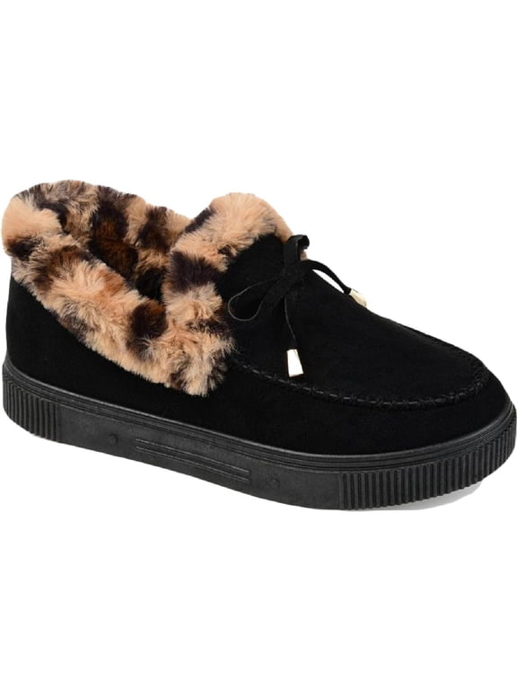 Collection Womens Midnight Faux Fur Lined Leopard Print Moccasins