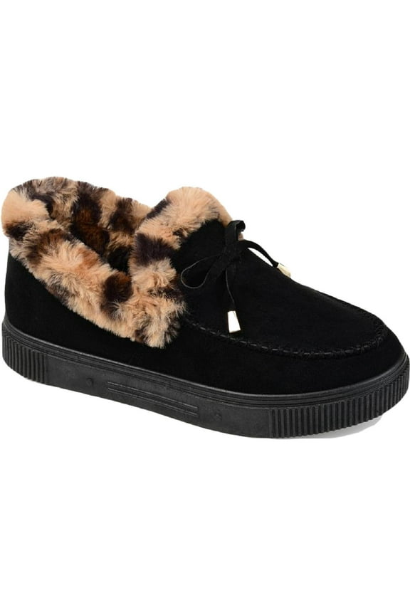 Collection Womens Midnight Faux Fur Lined Leopard Print Moccasins