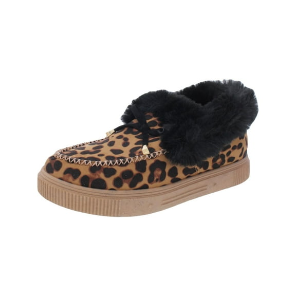 Journee Collection Womens Midnight Faux Fur Lined Leopard Print Moccasins