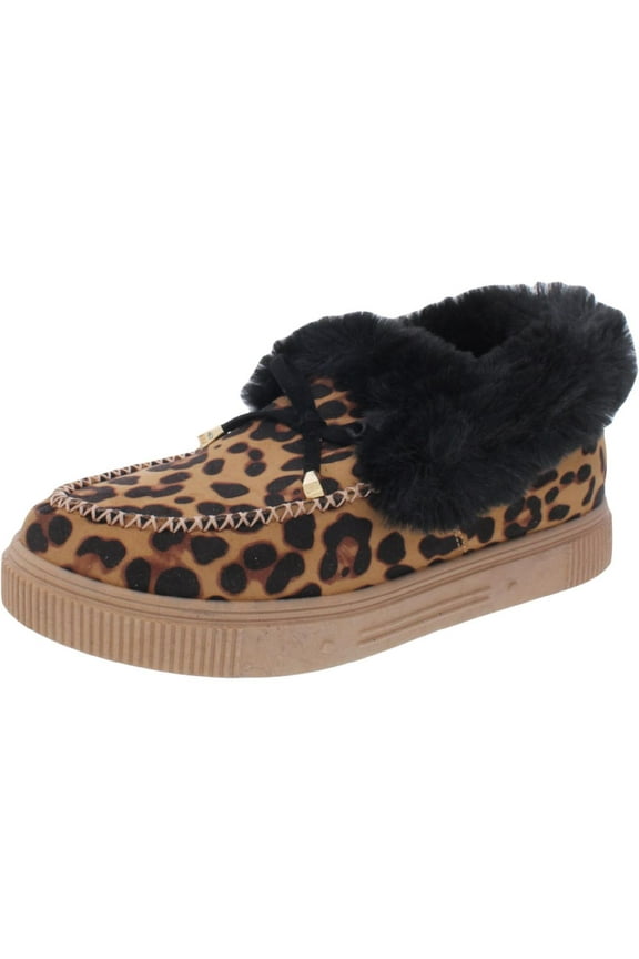 Collection Womens Midnight Faux Fur Lined Leopard Print Moccasins