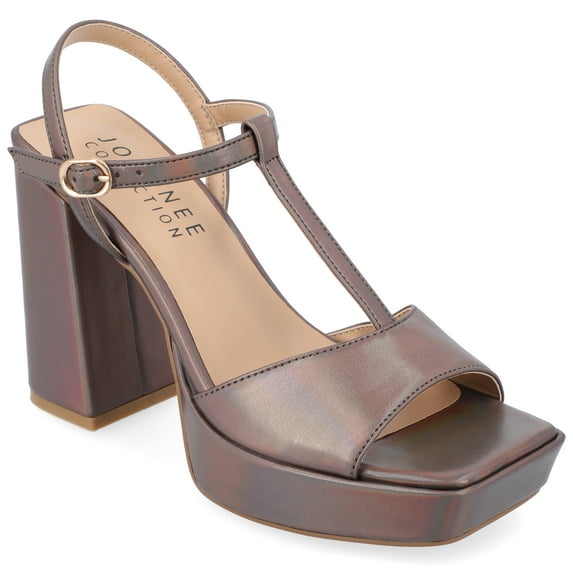 Journee Collection Womens Parson Metallic Vegan Leather Platform Sandals