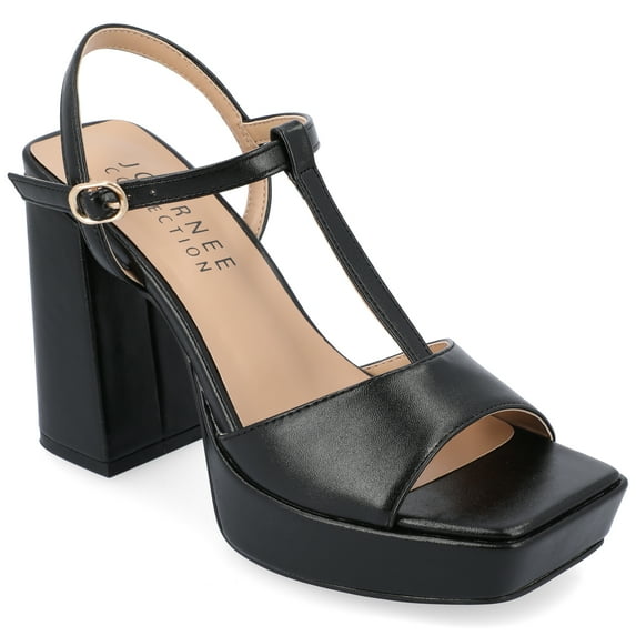 Journee Womens Parson Metallic Vegan Leather Platform Sandals