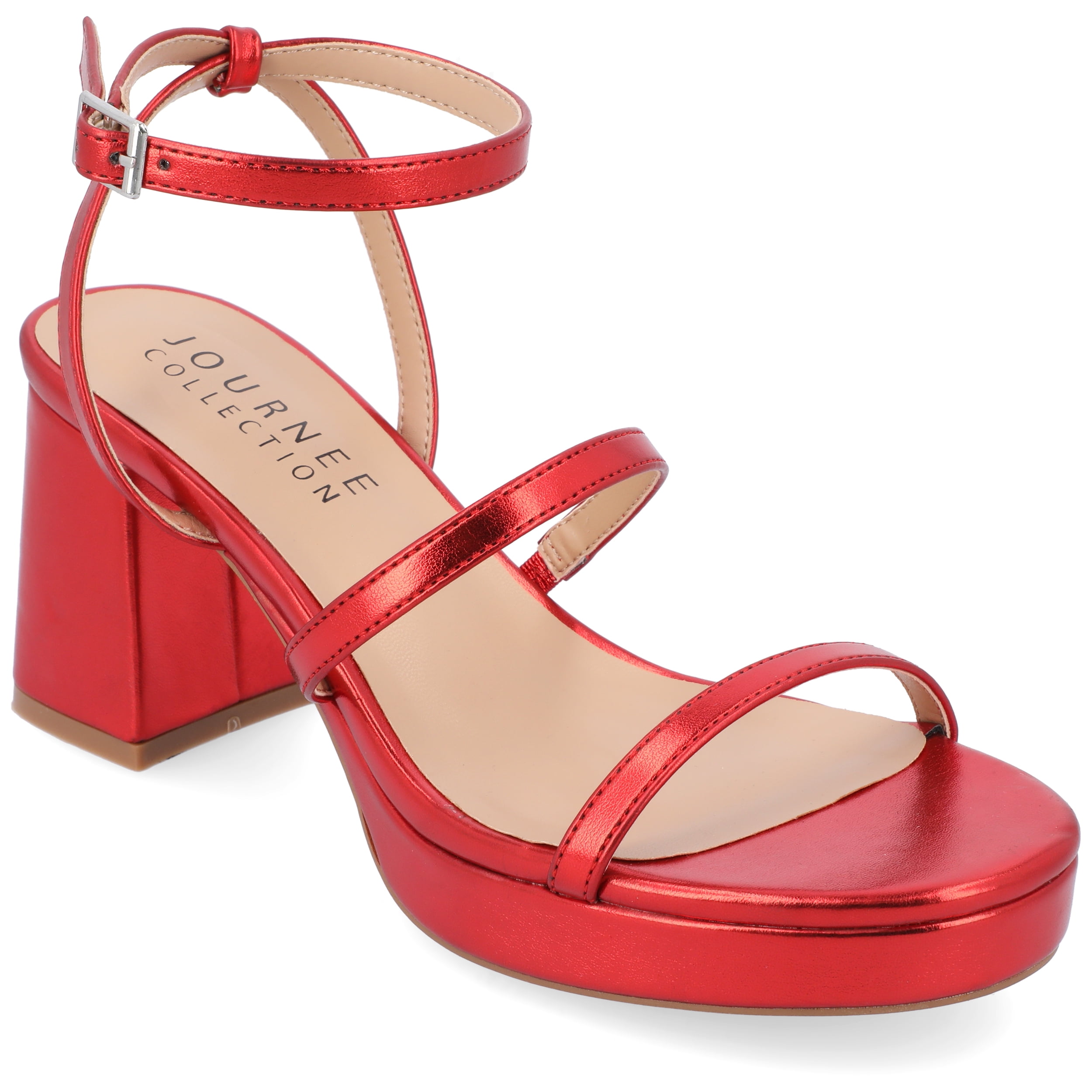Journee Collection Womens Samilee Metallic Vegan Leather Platform Sandals