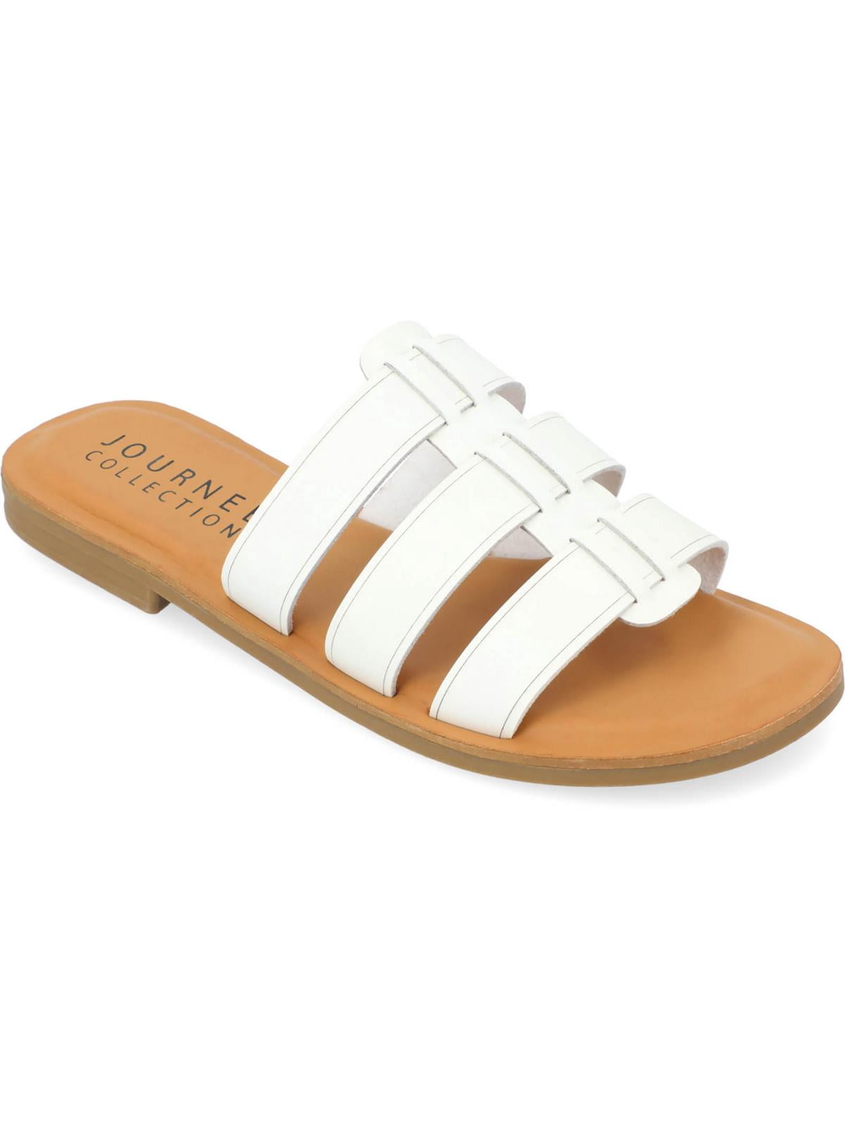 Journee Collection Womens Serrie Faux Leather Peep-Toe Slide Sandals