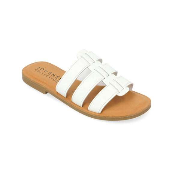 Journee Collection Womens Serrie Faux Leather Peep-Toe Slide Sandals
