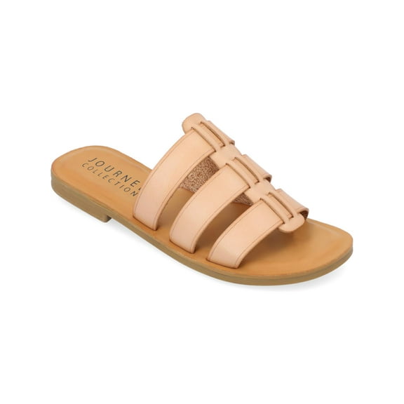 Journee Collection Womens Serrie Faux Leather Peep-Toe Slide Sandals