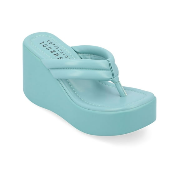 Journee Collection Womens SHAREENE Square toe Slip on Wedge Sandals