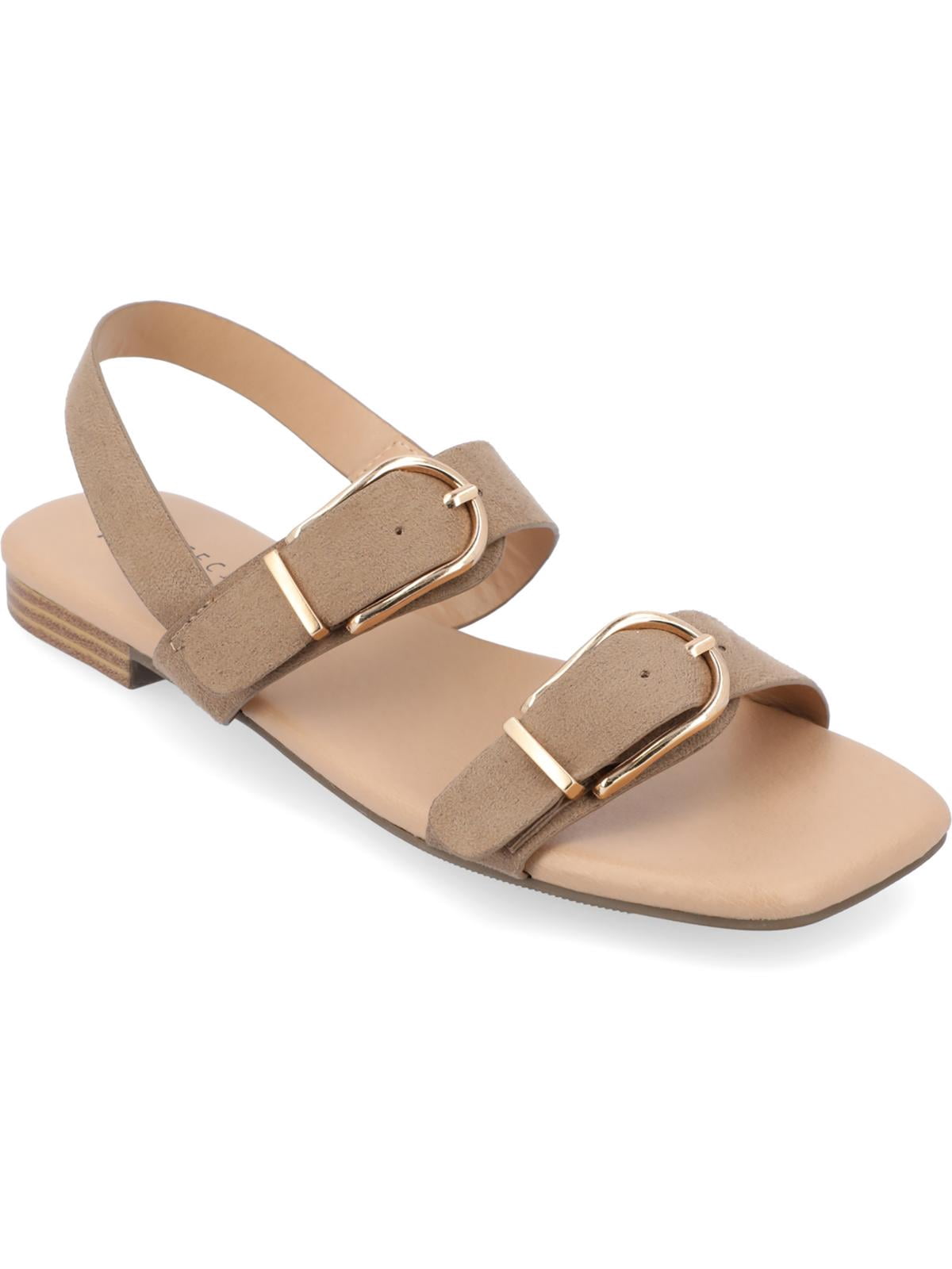 Journee Collection Womens Twylah Faux Suede Buckle Slingback Sandals