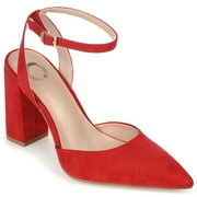 Journee Womens Tyyra Buckle High Block Heel Pointed Toe Pumps, Widths Available