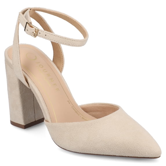 Journee Womens Tyyra Buckle High Block Heel Pointed Toe Pumps, Widths Available
