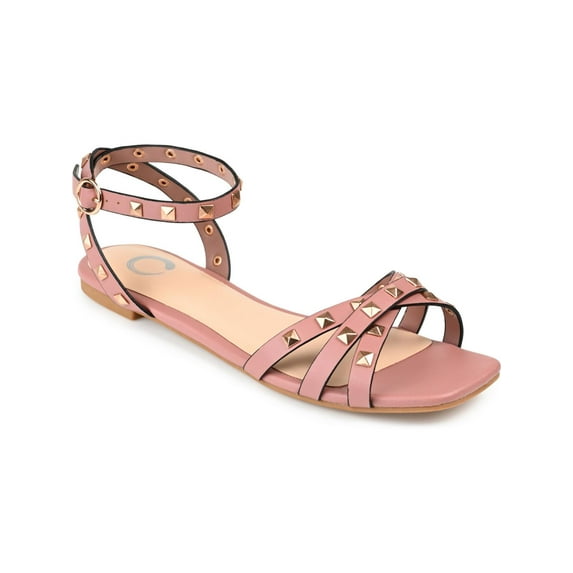 Journee Collection Womens Zendaya Faux Leather Studded Slingback Sandals