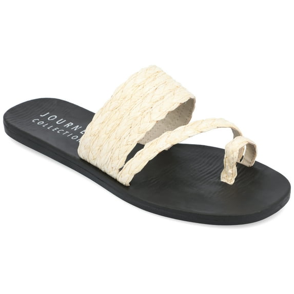 Journee Collection Womens Zindy Raffia Slip On Slide Sandal