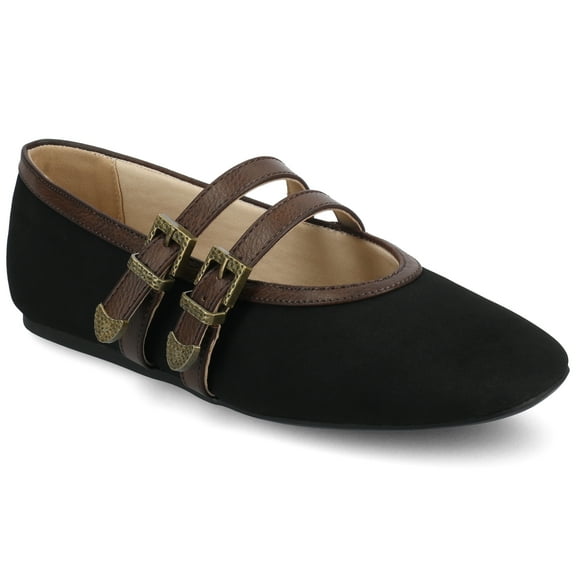 Journee Florene Almond Toe Mary Jane Buckle Detail Comfort Casual Flats
