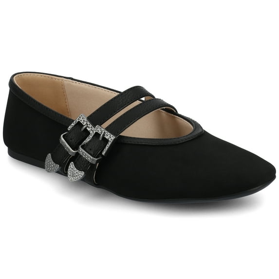 Journee Florene Almond Toe Mary Jane Buckle Detail Comfort Casual Flats