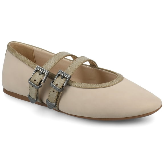 Journee Florene Almond Toe Mary Jane Buckle Detail Comfort Casual Flats