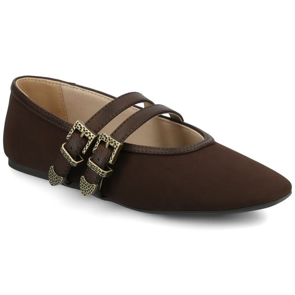 Journee Florene Almond Toe Mary Jane Buckle Detail Comfort Casual Flats
