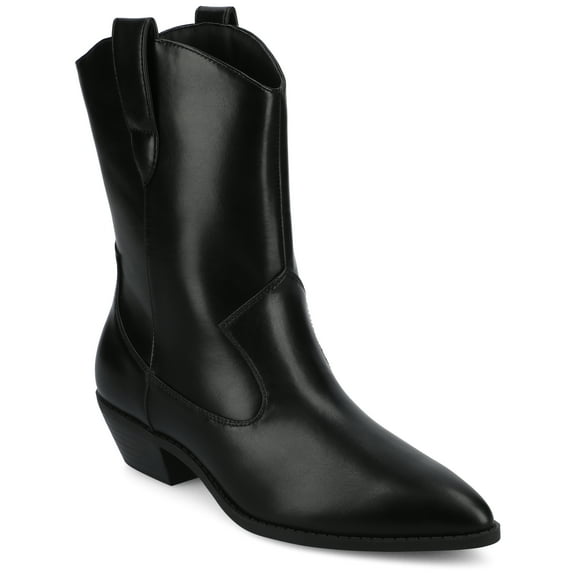 Journee Fritzie Western Pointed Toe Cuban Heel Casual Comfort Ankle Booties