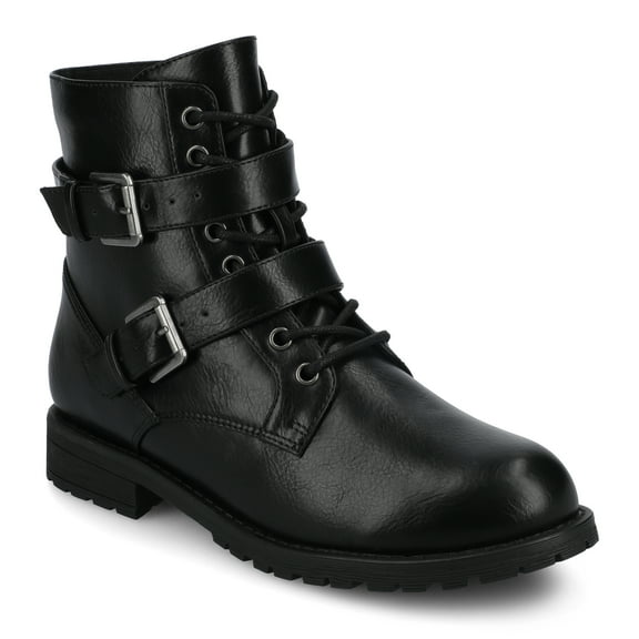 Journee Juliah Lace-up Buckle Detail Round Toe Casual Comfort Block Heel Ankle Boots