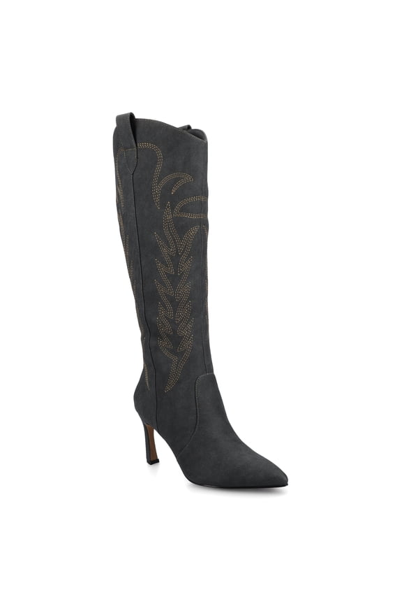 Laramie Stiletto Heel Embroidery Detail Knee High Pointed Toe Comfort Western Boots