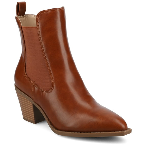 Journee Rosemary Western Pointed Toe Cuban Heel Casual Comfort Chelsea Booties