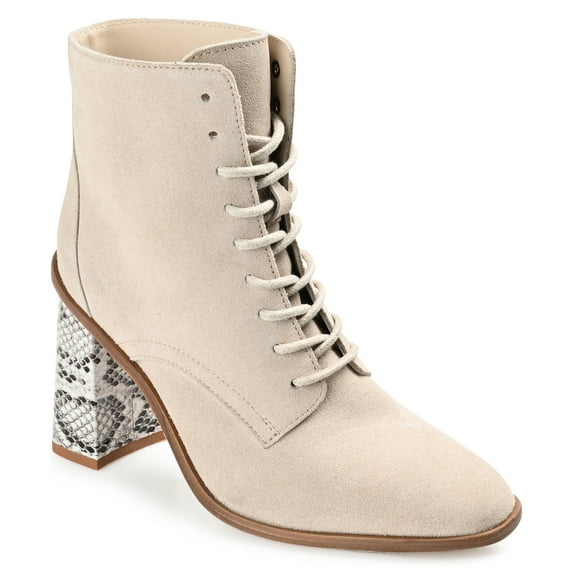 Journee Signature Womens Genuine Leather Edda Almond Toe Block Heel Combat Booties