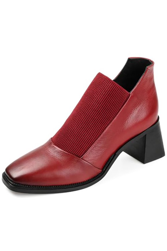 Signature Women's Stylla Stretch Vamp Block Heel Shooties, Red, 6.5