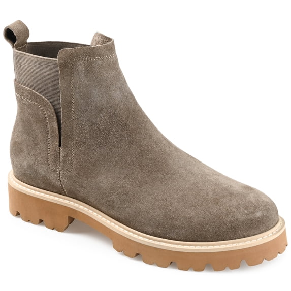 Journee Signature Womens Genuine Leather Bristol Round Toe Block Heel Chelsea Booties