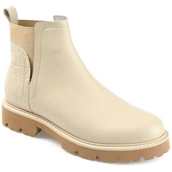 Journee Signature Womens Genuine Leather Bristol Round Toe Block Heel Chelsea Booties
