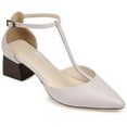 thumbnail image 1 of Journee Signature Womens Genuine Leather Cameela Buckle Low Stacked Heel Almond Toe Pumps, 1 of 8